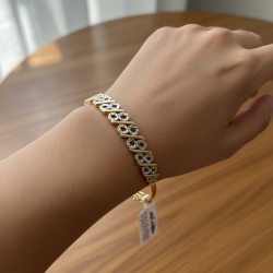 14K Yellow White Gold Two-Tone Bangle Bracelet Diamond Cut Textured Women's