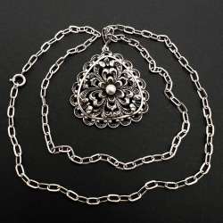 Vintage German 835 Silver Filigree Pendant with Chain | Antique Jewelry 21.2g