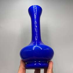 Vintage Cobalt Blue Glass Vase 21 cm – Ukrainian Art Glass – Mid Century Decor