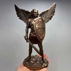 Archangel Michael Statue Bronze Finish Polystone Shield Made in Italy Decor Gift