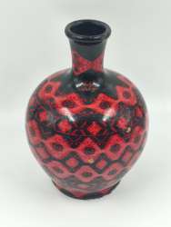 Hand-Painted Vintage Turkish Ceramic Vase – 27cm – Bold Red & Black Anatolian