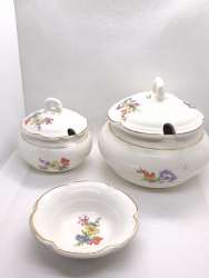 Vintage USSR Porcelain Sugar Bowl Set – Soviet Marked – Floral & Gold Trim – 3-