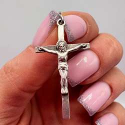 Solid 925 Sterling Silver Jesus Crucifix Cross Pendant Charm Stamped 1.35g