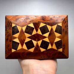 Vintage Soviet Wooden Box Karelian Birch Inlay Handmade 1970s Trinket Box