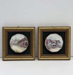 Pair of Vintage Framed Porcelain Wall Plaques England