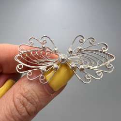 Retro Vintage Silver 960 Filigree Leaf Brooch Handmade Wirework 750 Mark