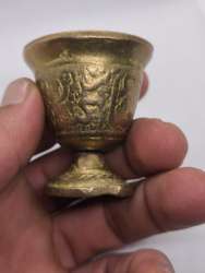Antique-Style Engraved Brass Goblet – Hand-Etched Middle Eastern Mini Chalice