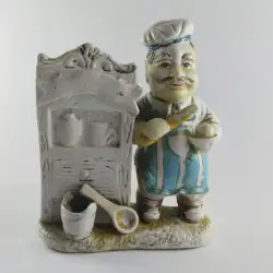 1970's Ceramic Chef Kitchen Utensil Holder Decor Striped shirt Rare Spoon Bowl M