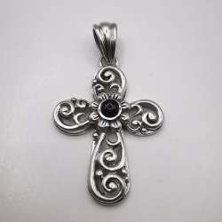 Vintage Cross pendant  made of 925 silver,handmade, Agate 8,01g