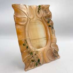 Antique 1927 Onyx Stone Photo Frame Hand Carved Painted Nizhny Novgorod Fair