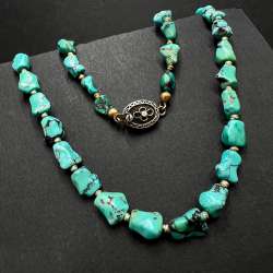 Vintage Turquoise Necklace Erik Poul Fenster Natural Stones Silver 925 Clasp 22g