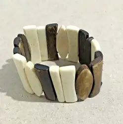 Vintage Tri-Tone Stretch Bracelet bangle Light Brown Cream Tone great wood Bone