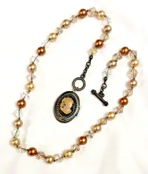 Bronze Photo Locket Resin Cameo Oval Pendant Chain Necklace Pearl Rhinestone Use