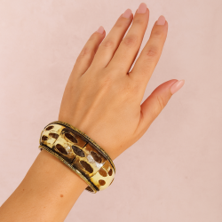 Vintage India Brass Bone Bangle 80s Ethnic Boho Statement Jewelry Gift Bohemian