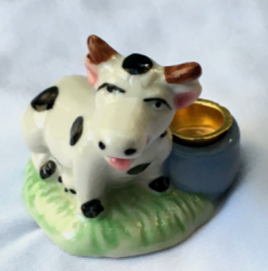 Vintage Porcelain Cow Figurine Hand-Painted Lusterware Candle Holder Country