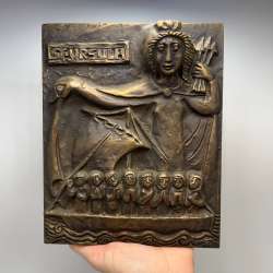 Vintage Bronze Relief Plaque Saint Ursula Christian Religious Wall Art Gift