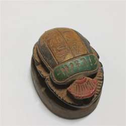 Ancient-style Egypt scarab with engraved hieroglyphs carved collectible artifact