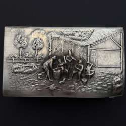Large Vintage Silver Plated Matchstick Holder Germany Rural Scene Collectible