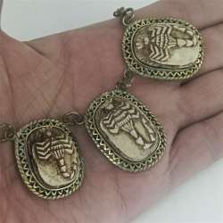 Rare Vintage Brass Egyptian Scorpion Pendant Collectible Handmade Stone Chain
