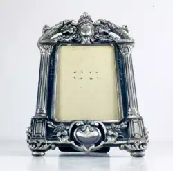 Vintage Pewter Photo Frame Decorative Empire Style with Ornate Columns, Taiwan