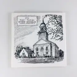 Vintage Screen Craft Art Tile First Parish 1711 Needham, MA Cork Back Trivet 6