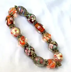 Colorful Murano-Style Art Glass Bracelet Stretch Fit 13 Beads, 3