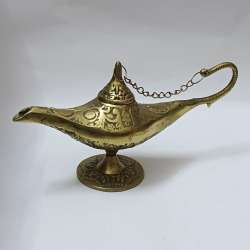 Vintage Egyptian Aladdin Lamp handmade brass decor, antique oriental collectible