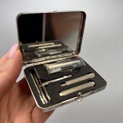 Vintage Miniature Travel Shaving Set with Mirror – German Made –1950s – Case