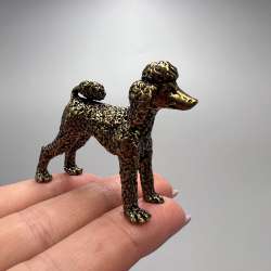 Vintage 1960s Mini Figure Statue Poodle Dog Brass Bronze Decor Collectibles 42gr