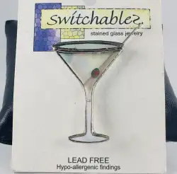 Switchables Martini Stained Glass Jewelry Earrings-Brooch Set Handcrafted Fashio