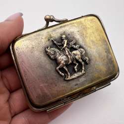 Antique Brass Coin Purse Gold Plated Knight Horse Motif Kiss Lock Vintage Gift