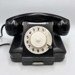 1963 Vintage Black Bakelite Rotary Dial Desk Phone Soviet USSR Retro Decor