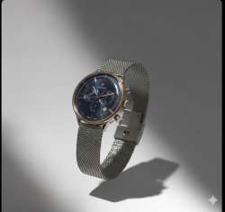 Luxury Swiss WAINER Chronograph Watch with Deep Blue Dial and Steel Strap Band !