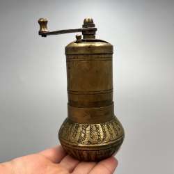 Antique Turkish Brass Pepper Grinder Hand Engraved Spice Mill Rustic Working