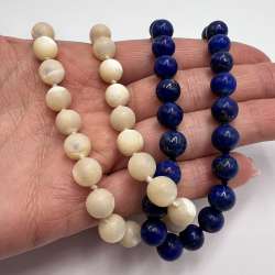 Vintage Lapis Lazuli & Mother of Pearl Bead Necklace Silver Filigree Clasp 43cm