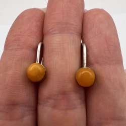 Vintage Soviet Silver 875 Baltic Amber Earrings Stud Screw Back USSR 1970s