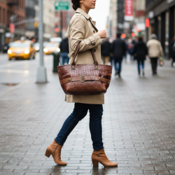 Hand Made Vintage Brown Embossed Genuine Leather Women's Shoulder Bag Handbag
