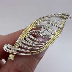 Handmade Vintage Soviet Filigree Silver Brooch Gilt Detail 750 & 960 Mark