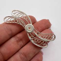 Vintage Soviet Silver 960 Filigree Brooch Handcrafted Hallmarked 750 & 960