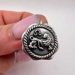 Vintage Soviet USSR Leo Zodiac Pendant 916 Silver Rope Border 2.9g