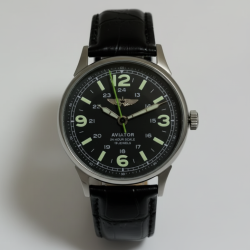 Vintage Mens Raketa Aviator 24H Mechanical Watch Luminous Black Dial SS 19J 8324