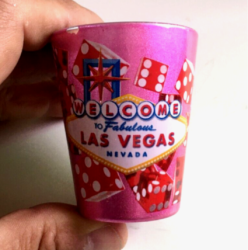 Las Vegas Souvenir Shot Glass Pink Dice Design Fabulous Nevada Multicolor 2.25