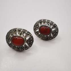 Vintage Chic Women's Earrings 925 Sterling Silver, Jewelry, Amber, Marcasite