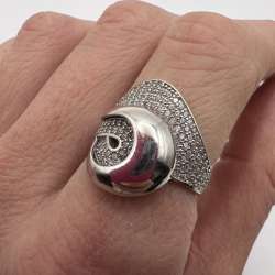 925 Sterling Silver Ring Size 7 Pavé CZ Swirl Design Modern Statement Ring 3.0g