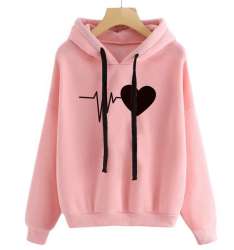 Women Heart Print Hoodie Casual Streetwear Sweatshirt.PINK. size(M)