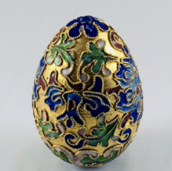 Vintage Chinese Cloisonné Brass Egg Multicolor Floral Enamel Decorative Collect