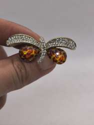 Luxury Butterfly Ring with Crystal Accents – Amber Style Stones – Gold Tone  11g