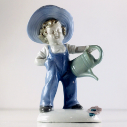 Rare German Porcelain Figurine Boy w/ Watering Can Signed Eagle 1940s Thuringia