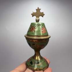 Antique Orthodox Brass Enamel Incense Burner Lampada Christian Church Decor