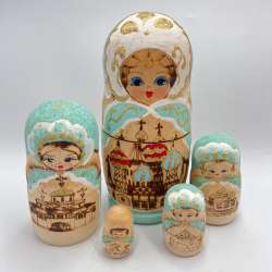 Vintage Wooden Matryoshka Nesting Dolls Set of 5 Hand Painted Folk Art Toy